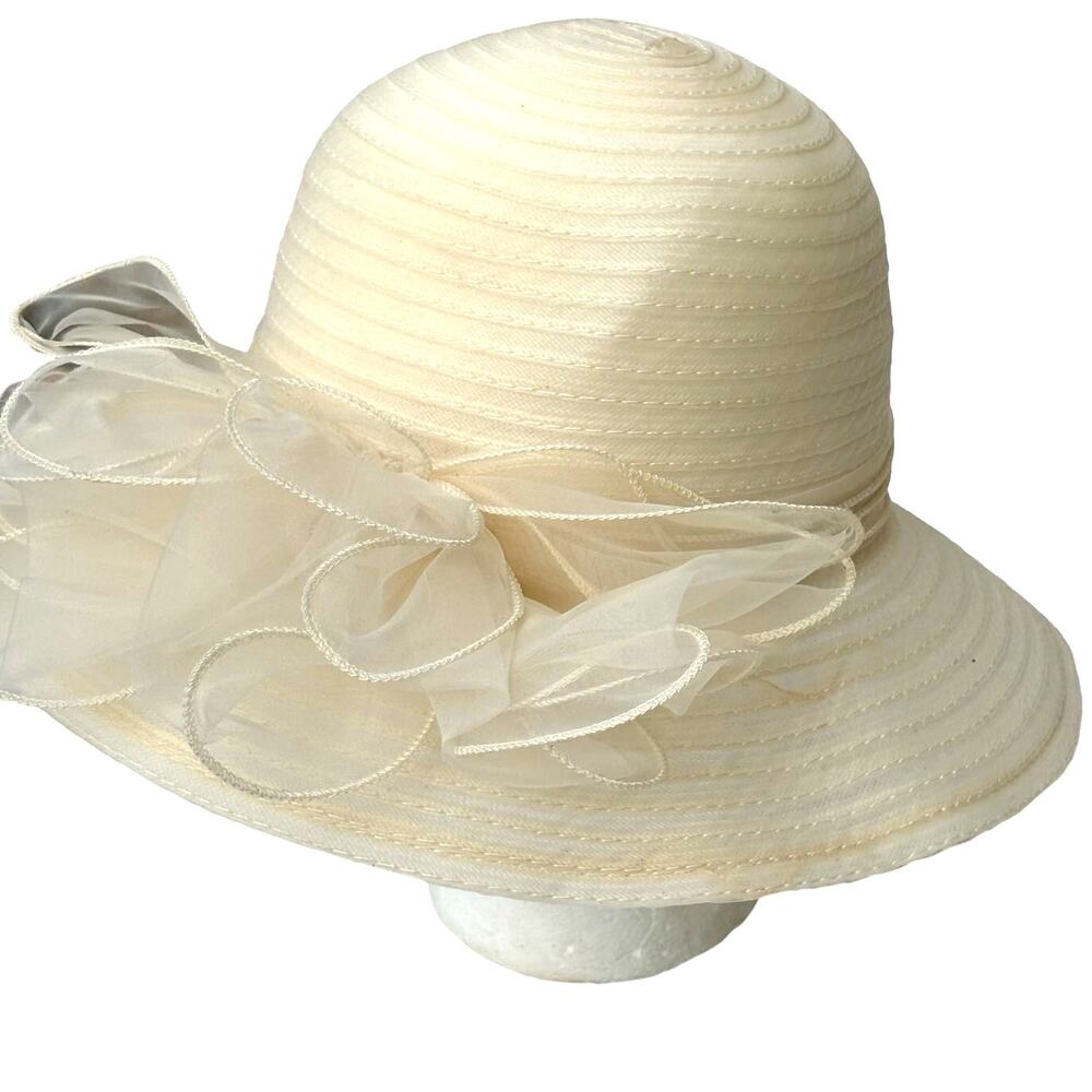 Vintage Cream Floral Straw Sun Hat - Picture 3 of 6